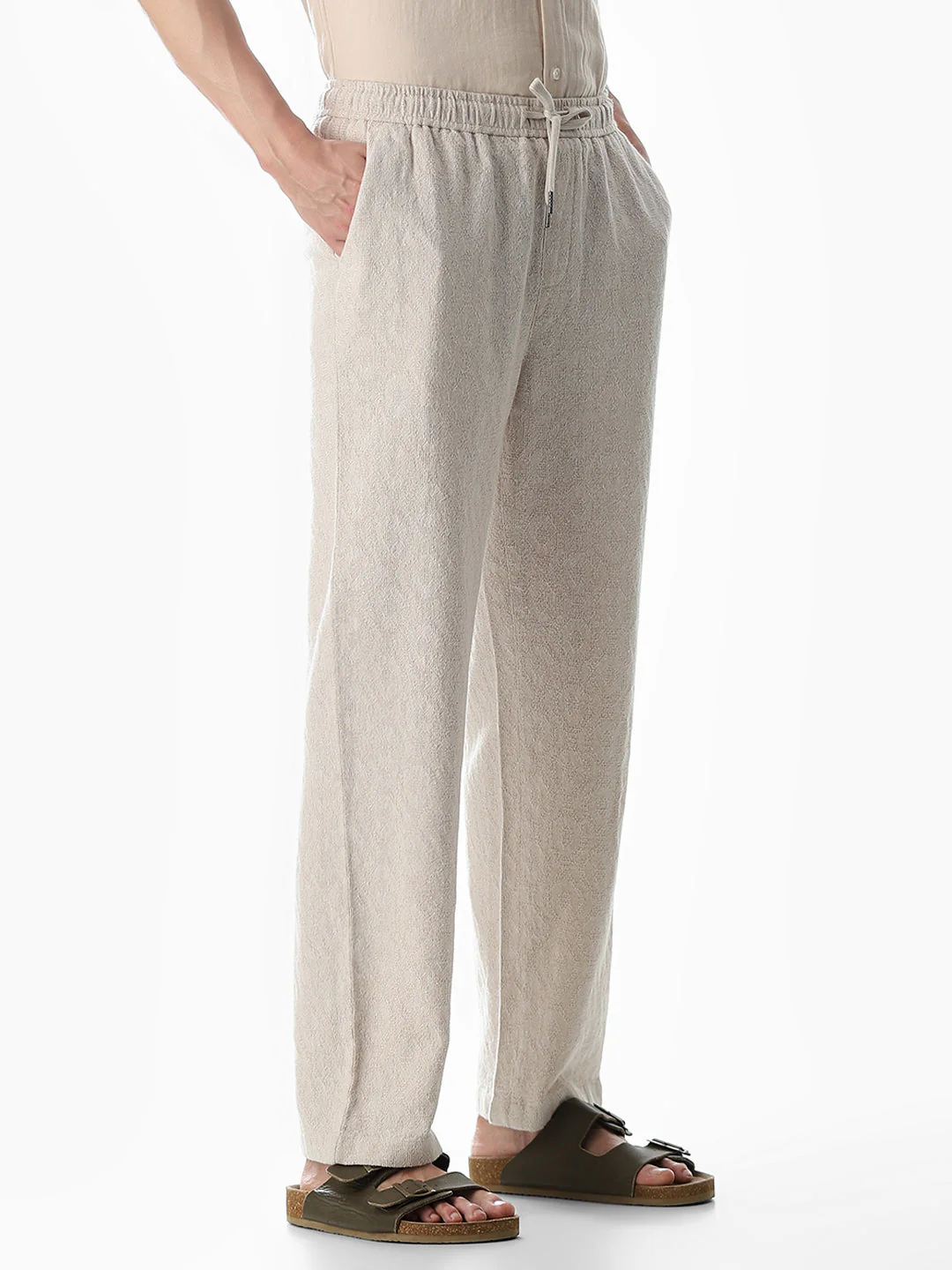 White Cotton Regular Fit Pants - Image 2