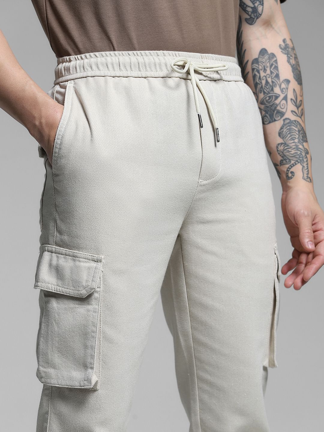 Beige Mid Rise Cargo Pants - Image 4