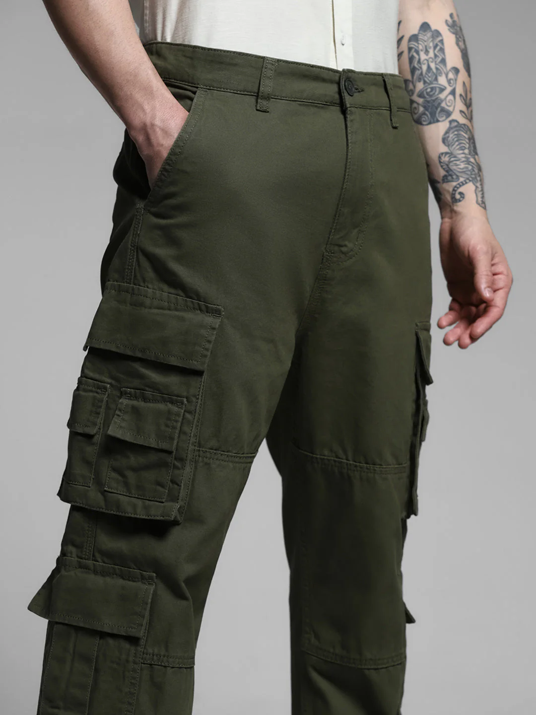 Olive Mid Rise Cargo Pants - Image 4