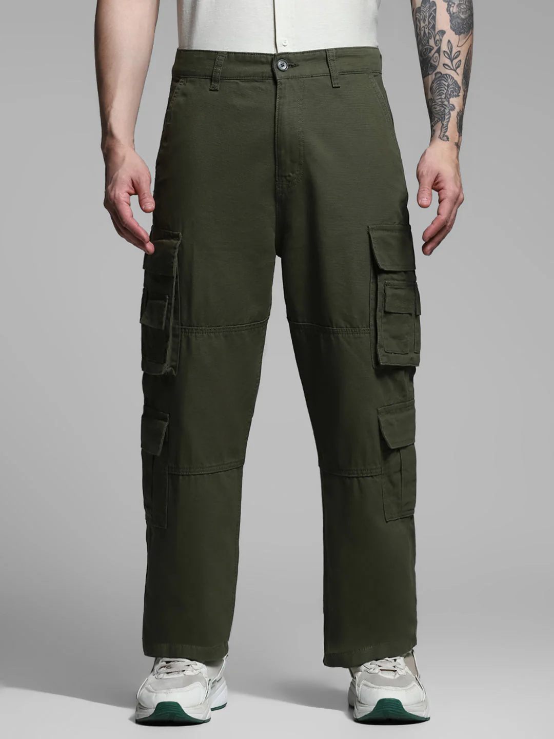 Olive Mid Rise Cargo Pants - Image 8