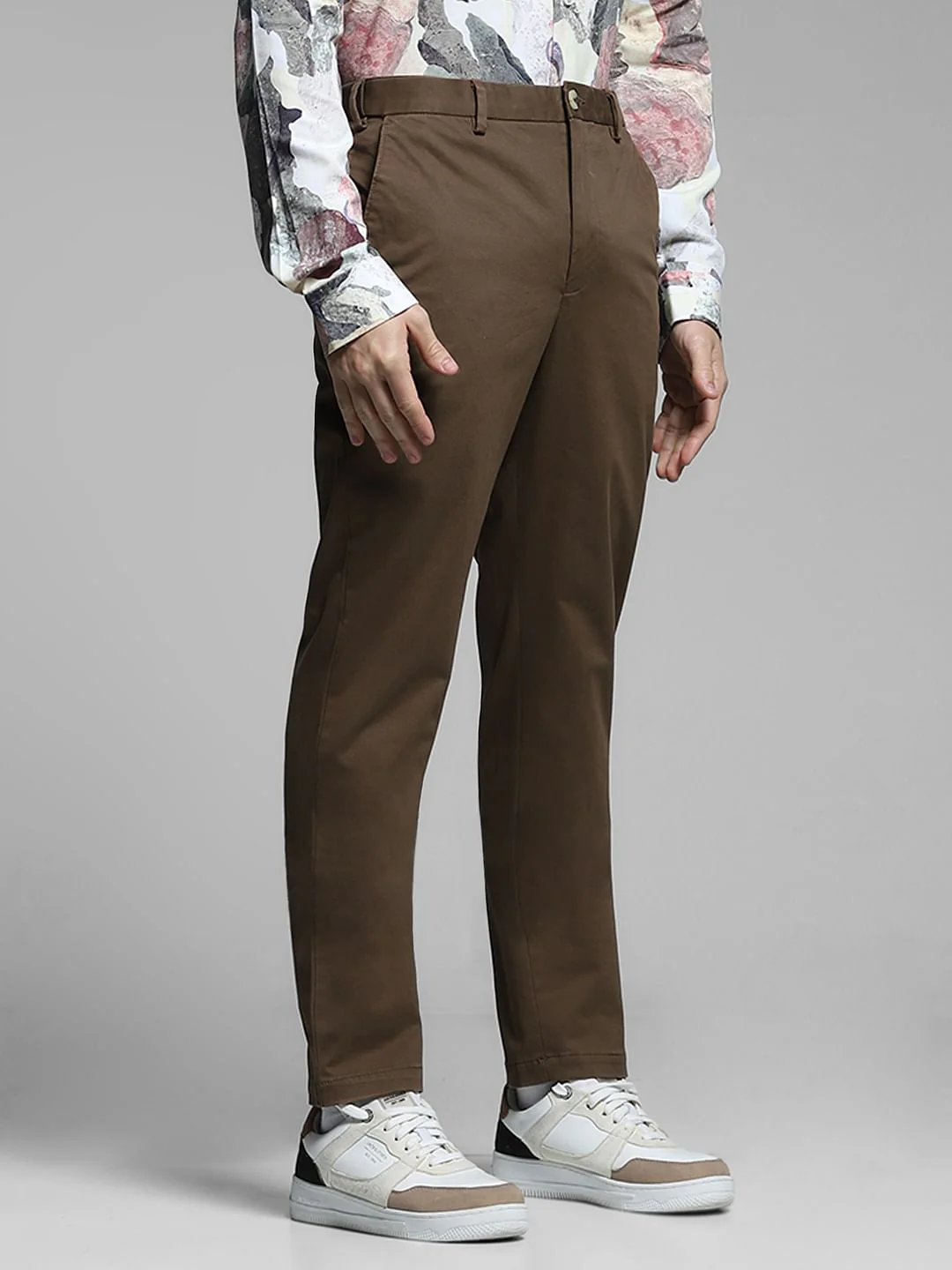 Dark Brown Mid Rise Flex Pants - Image 2