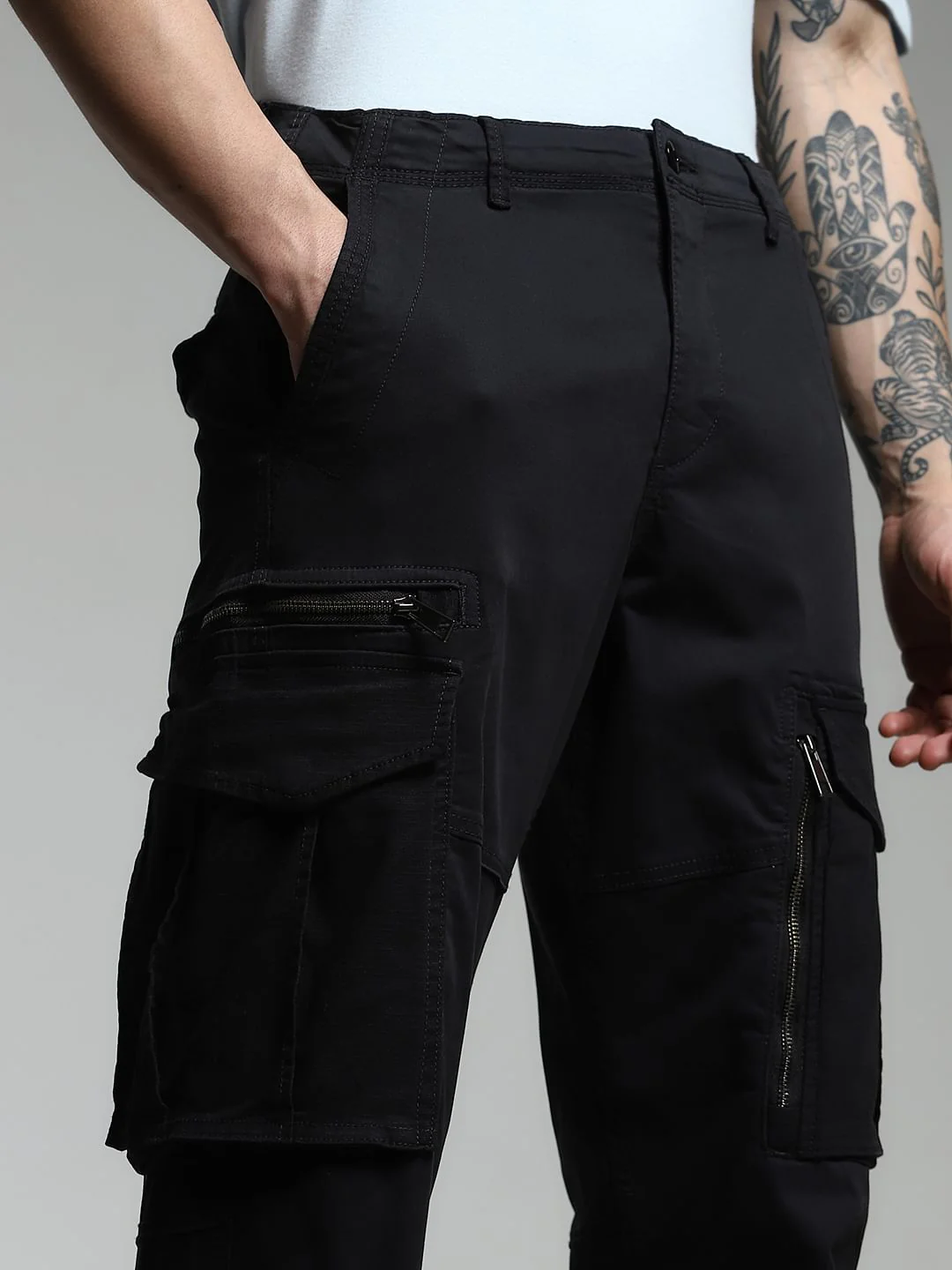 Black Yarn Dyed Cargo Pants - Image 4