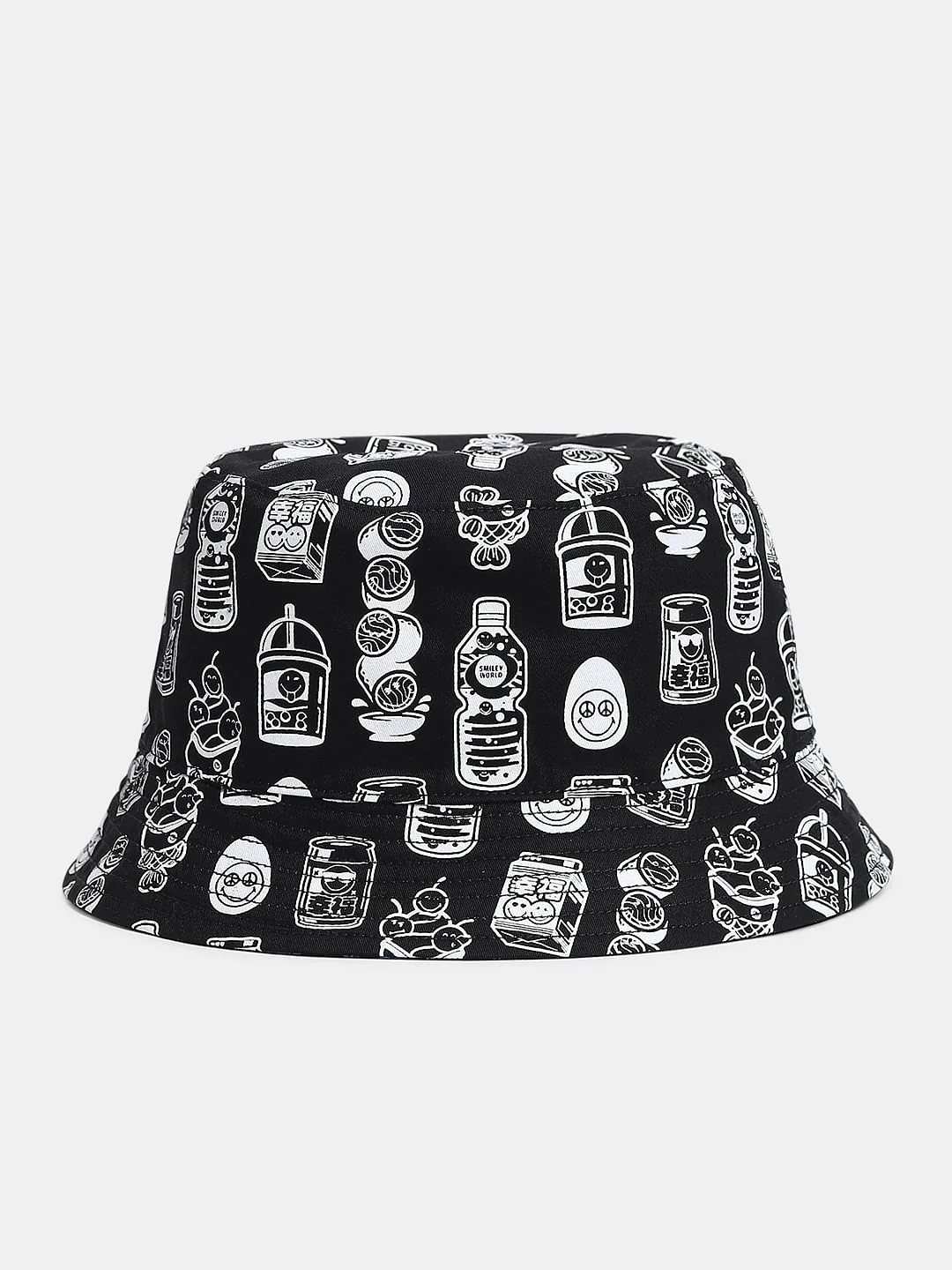 SMILEY Black Printed Reversible Bucket Hat - Image 4