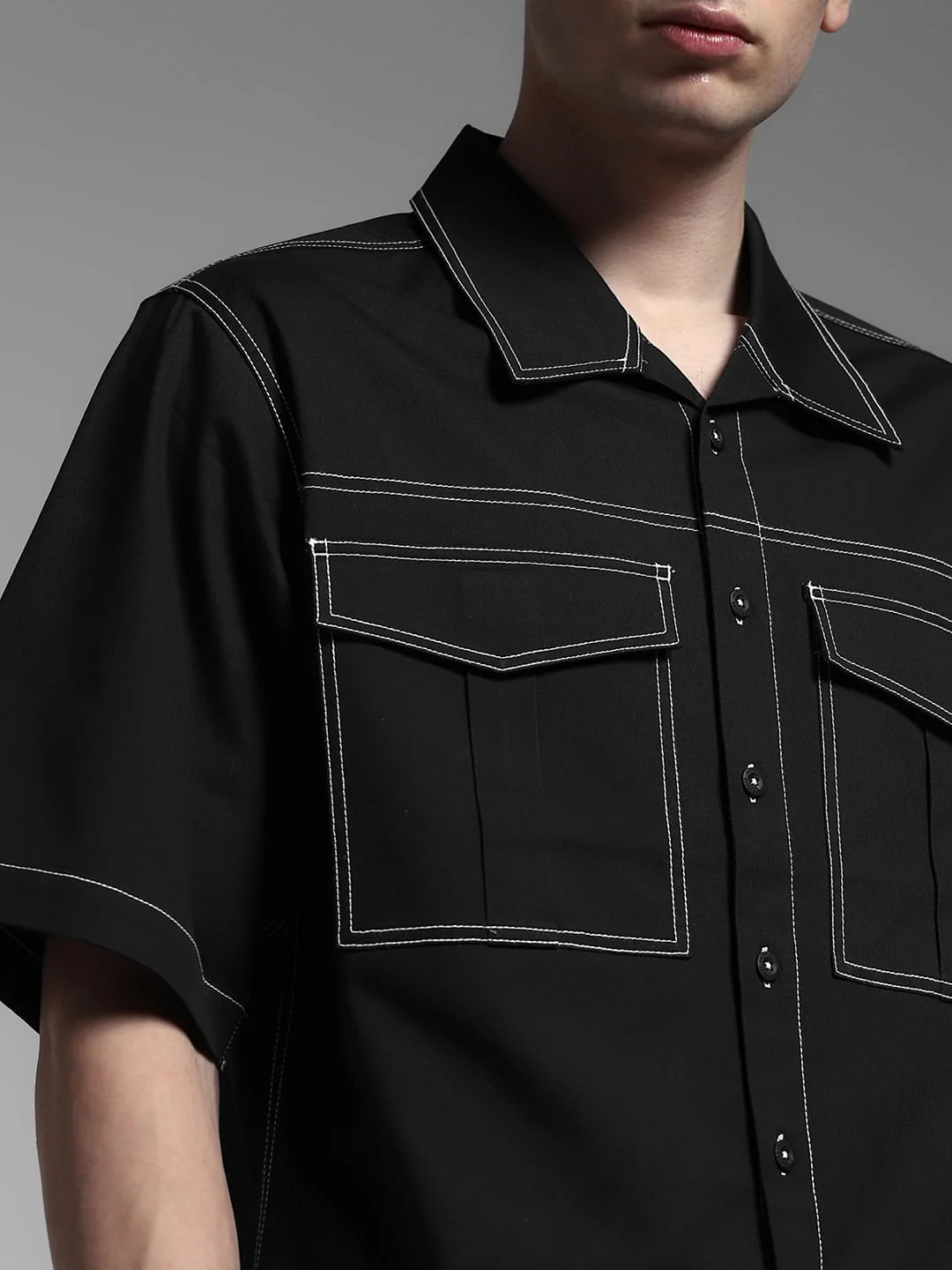 Black Contrast Stitch Co-ord Set Overshirt - Image 5