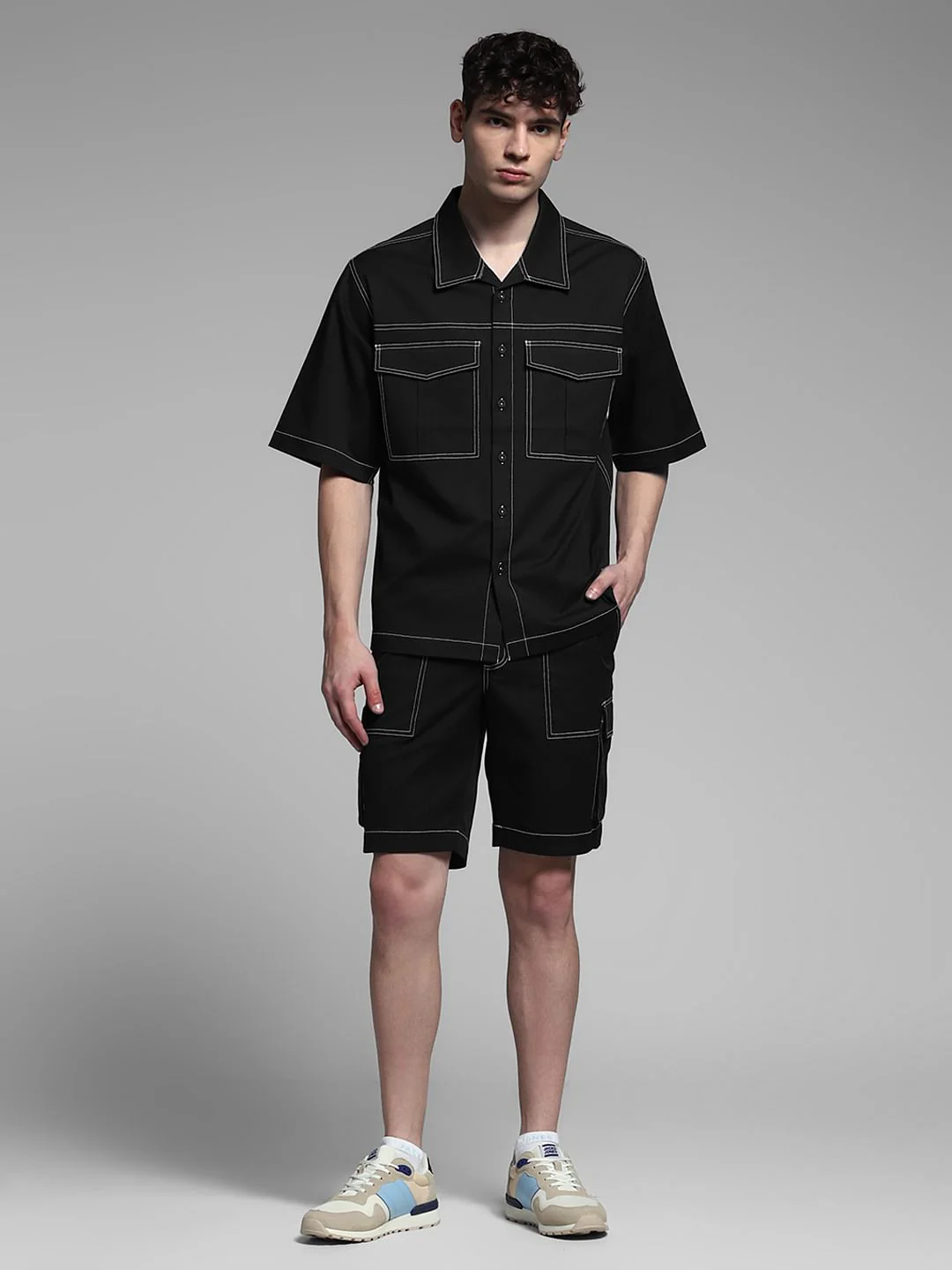 Black Contrast Stitch Co-ord Set Overshirt - Image 6