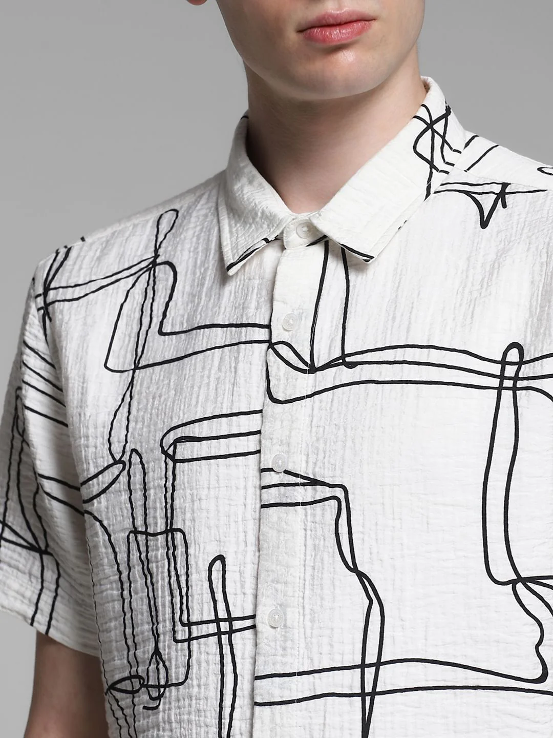 White Abstract Print Cotton Shirt - Image 5
