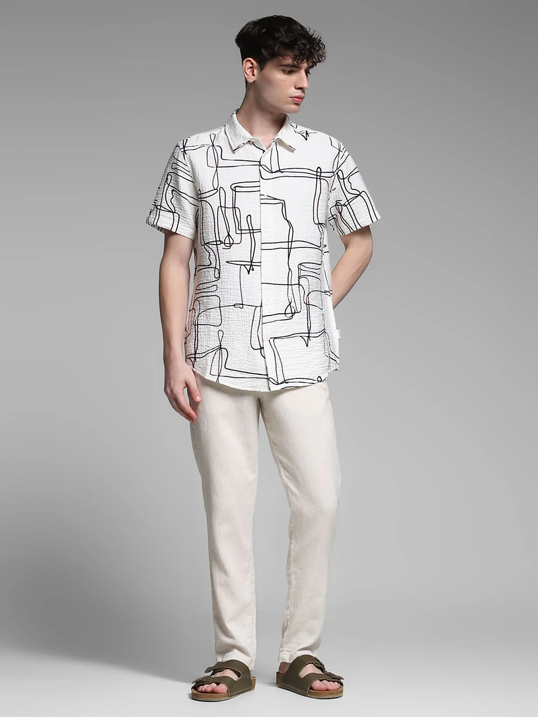 White Abstract Print Cotton Shirt - Image 6