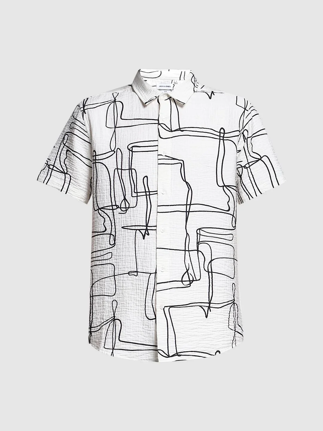 White Abstract Print Cotton Shirt - Image 7