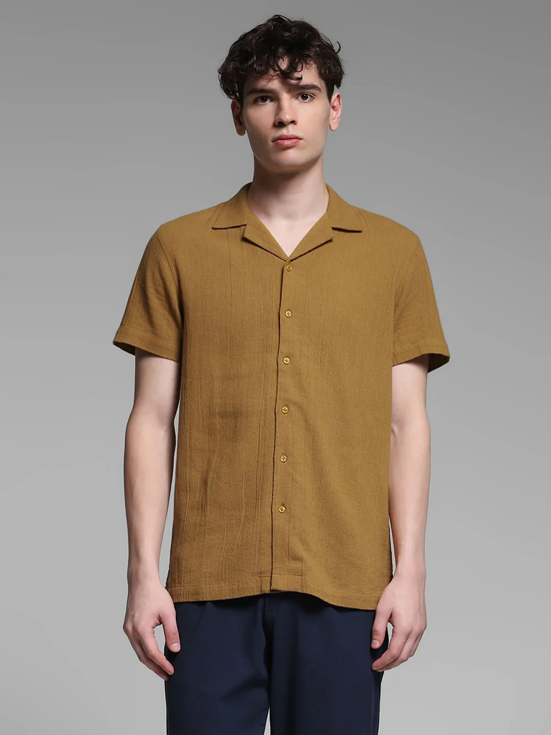 Brown Resort Collar Cotton Shirt - Image 2