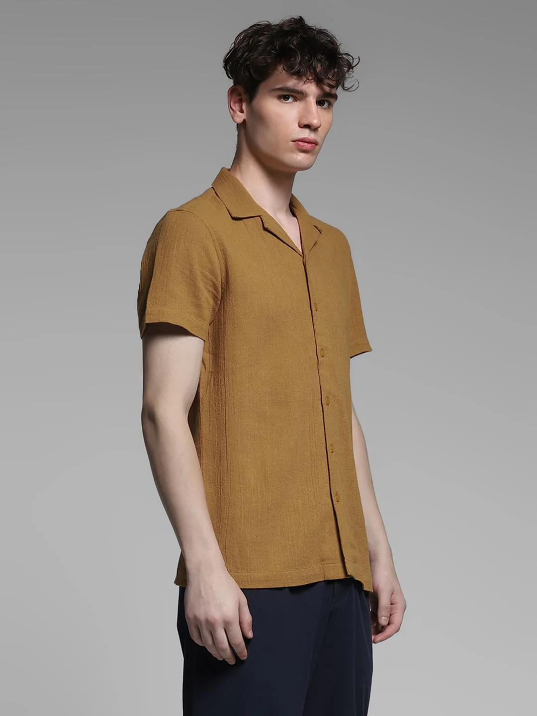 Brown Resort Collar Cotton Shirt - Image 3