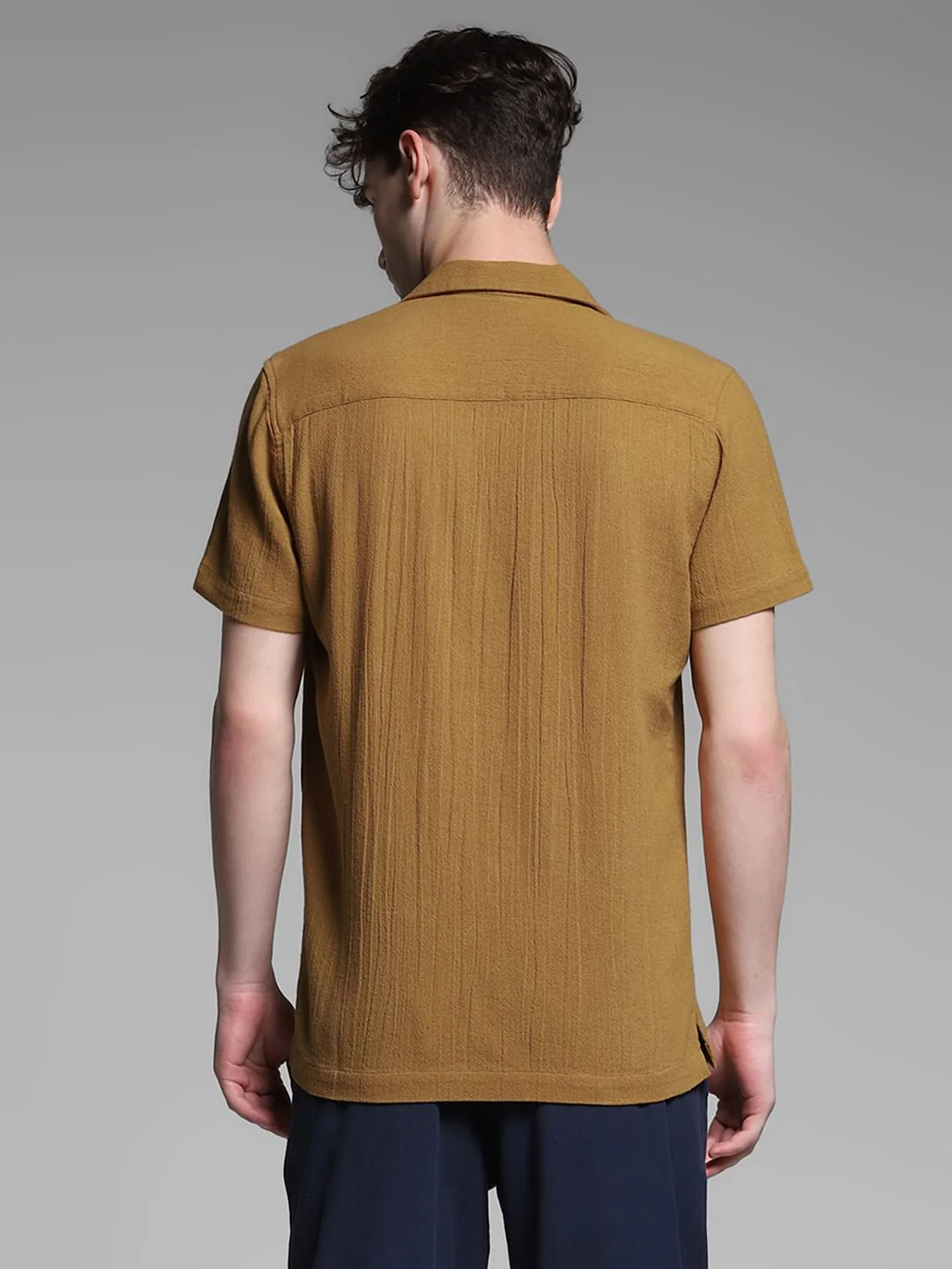 Brown Resort Collar Cotton Shirt - Image 4