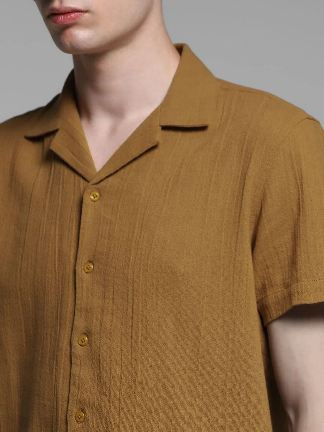 Brown Resort Collar Cotton Shirt - Image 5