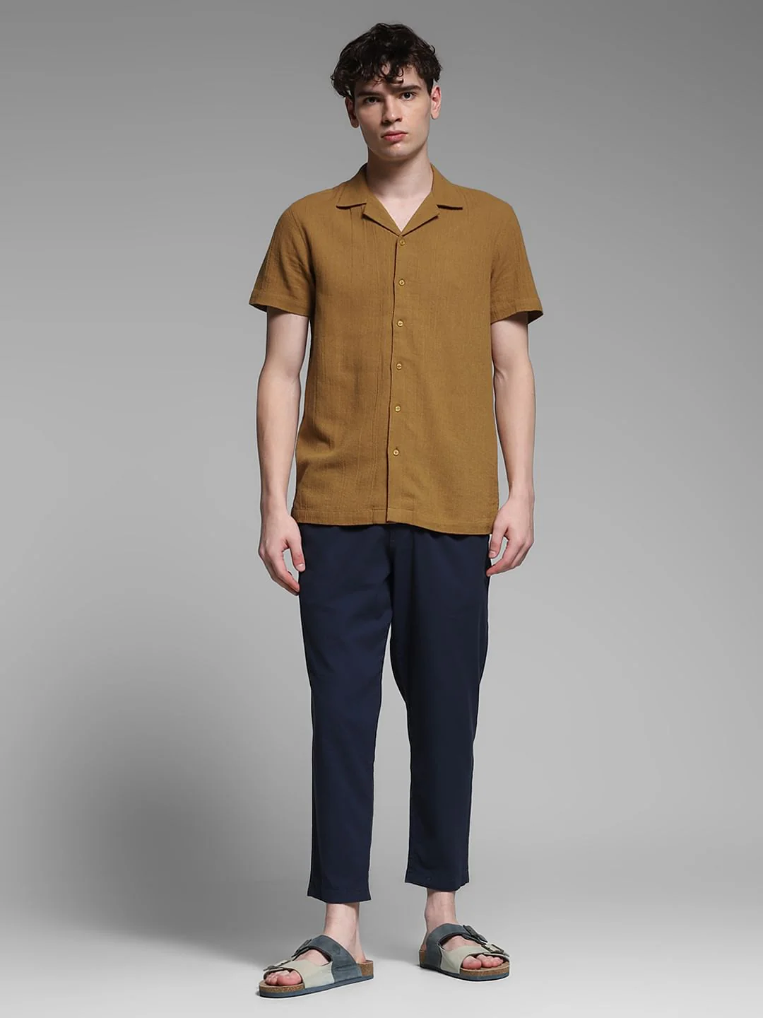 Brown Resort Collar Cotton Shirt - Image 6
