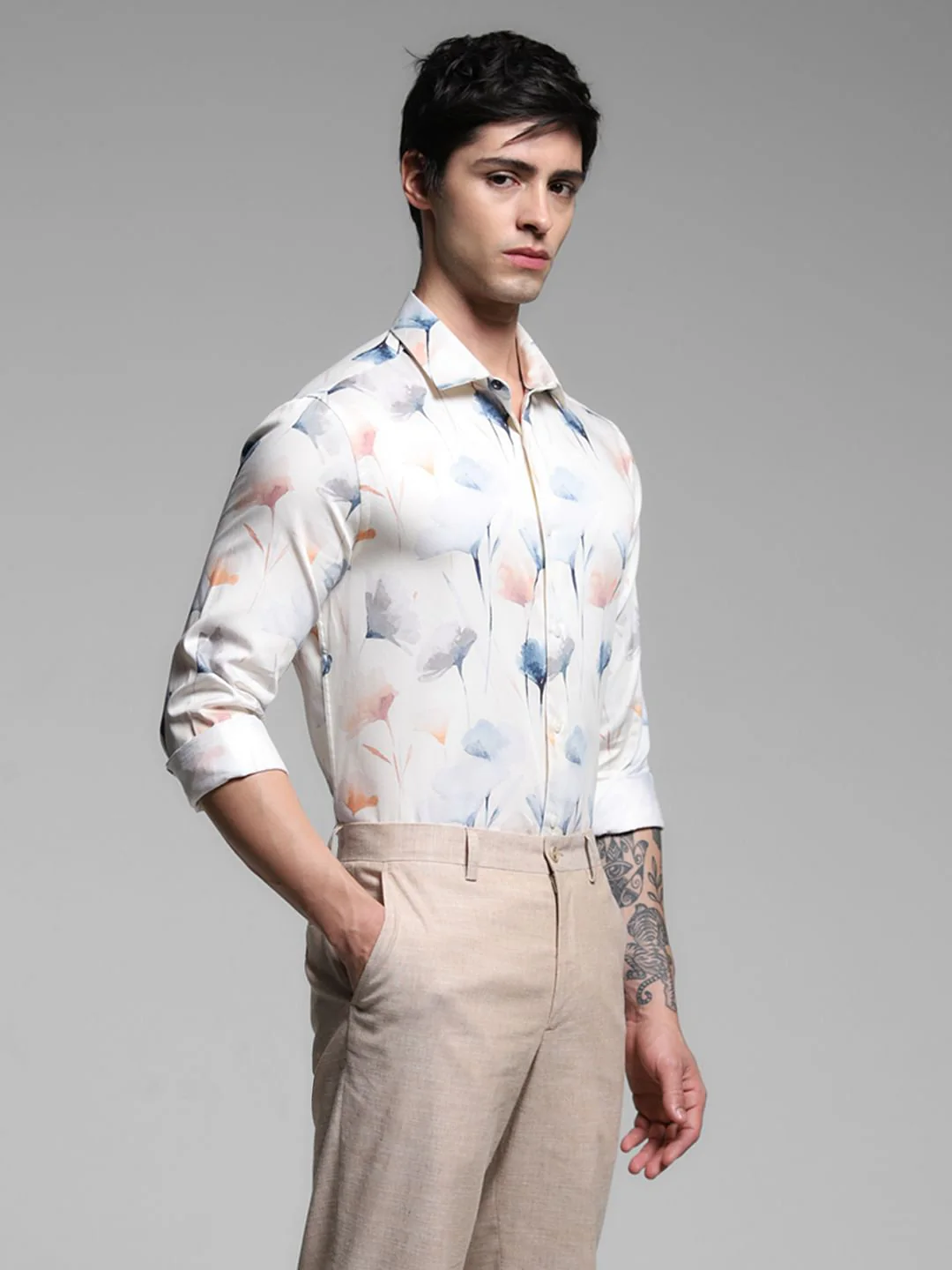 White Printed Cotton Shirt - Image 3