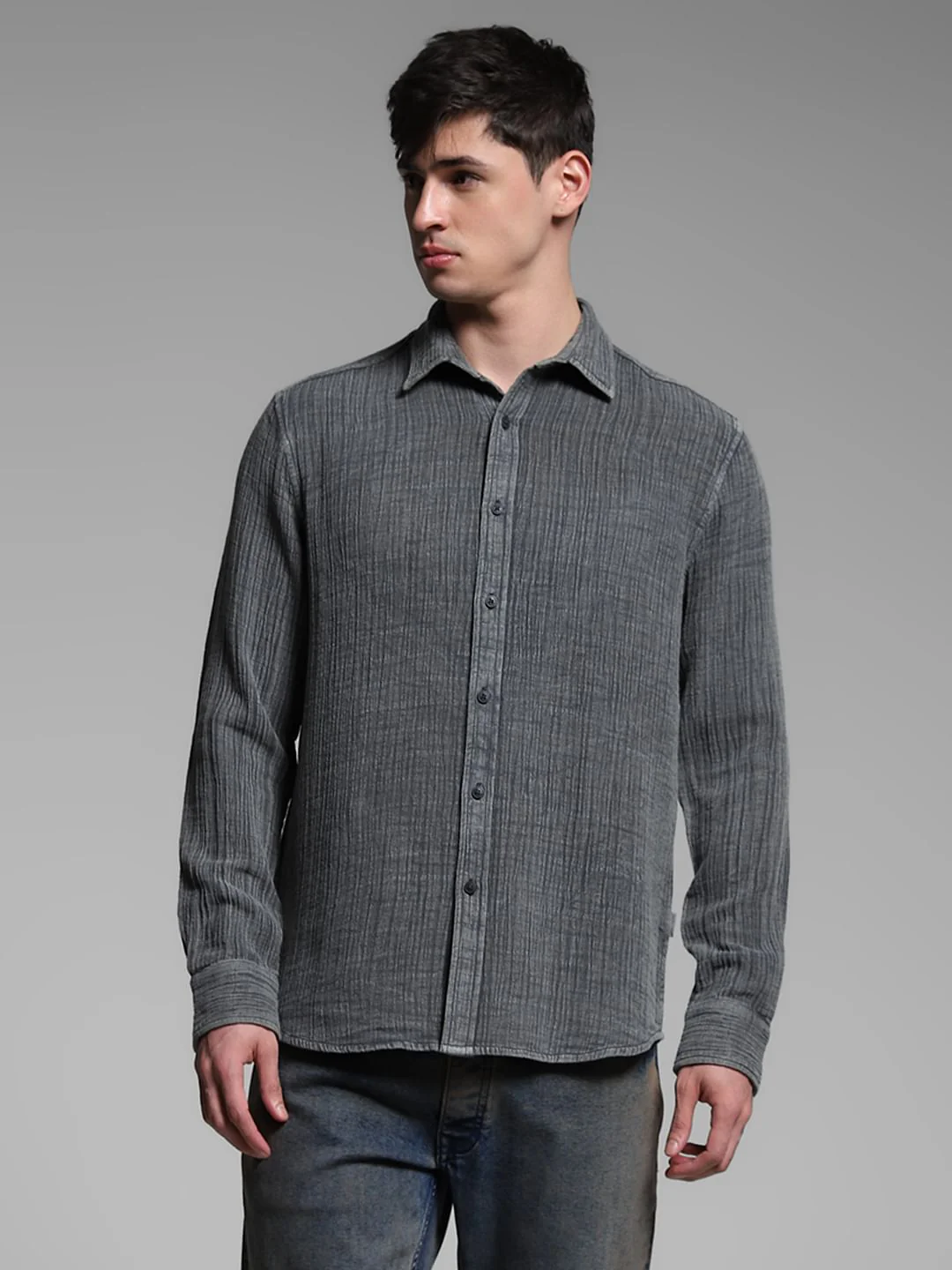 Grey Acid Washed Cotton Shirt - Image 2