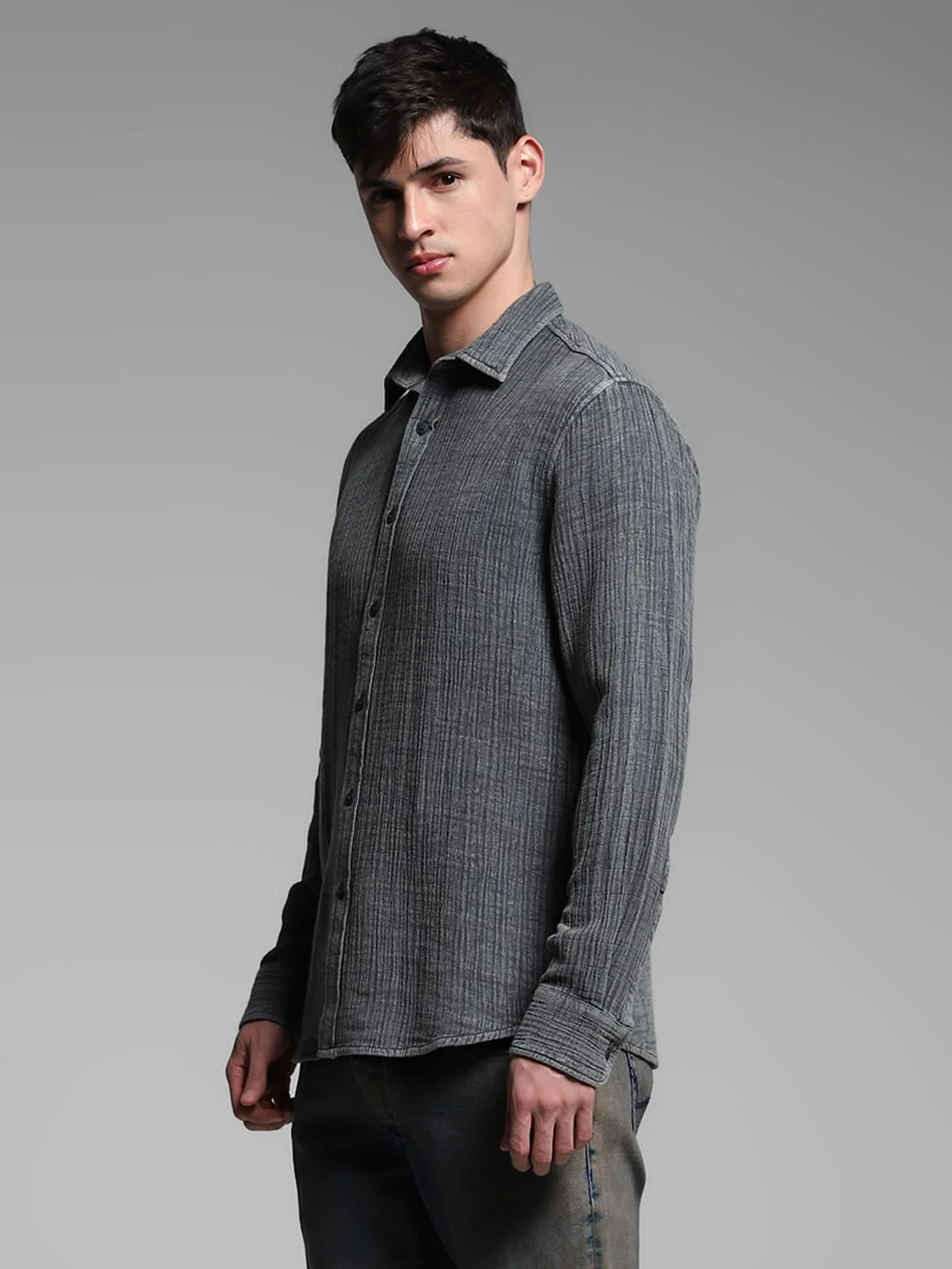 Grey Acid Washed Cotton Shirt - Image 3
