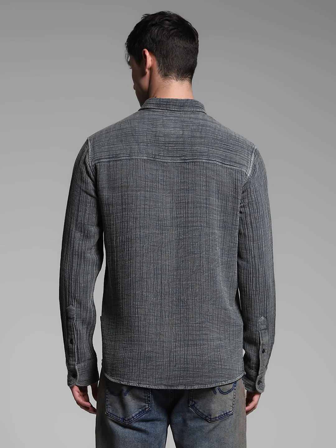 Grey Acid Washed Cotton Shirt - Image 4