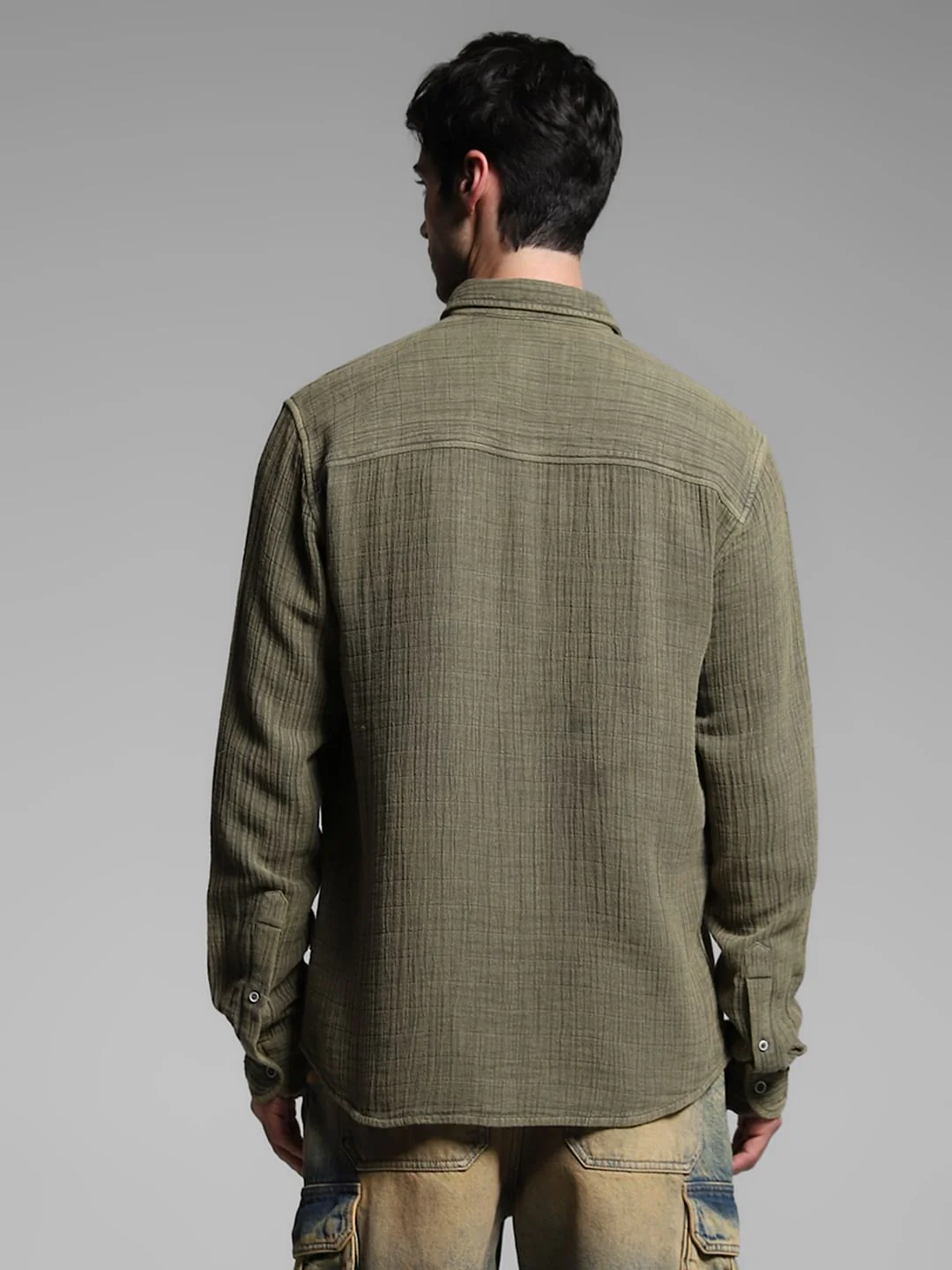 Green Acid Washed Cotton Shirt - Image 4