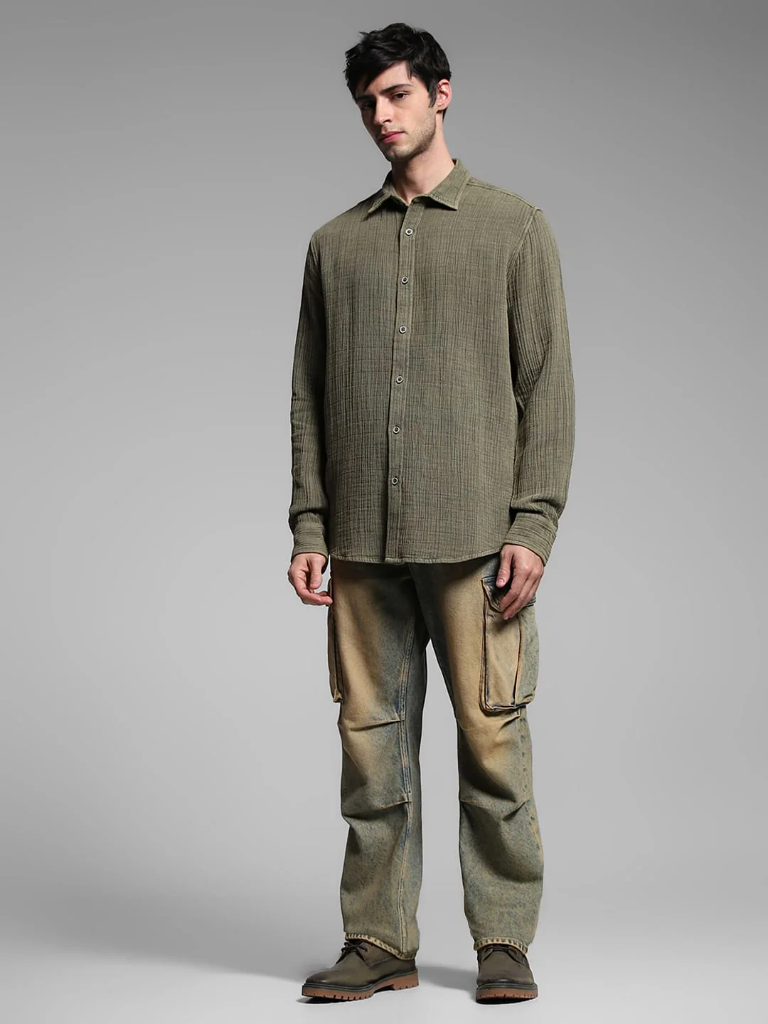 Green Acid Washed Cotton Shirt - Image 6