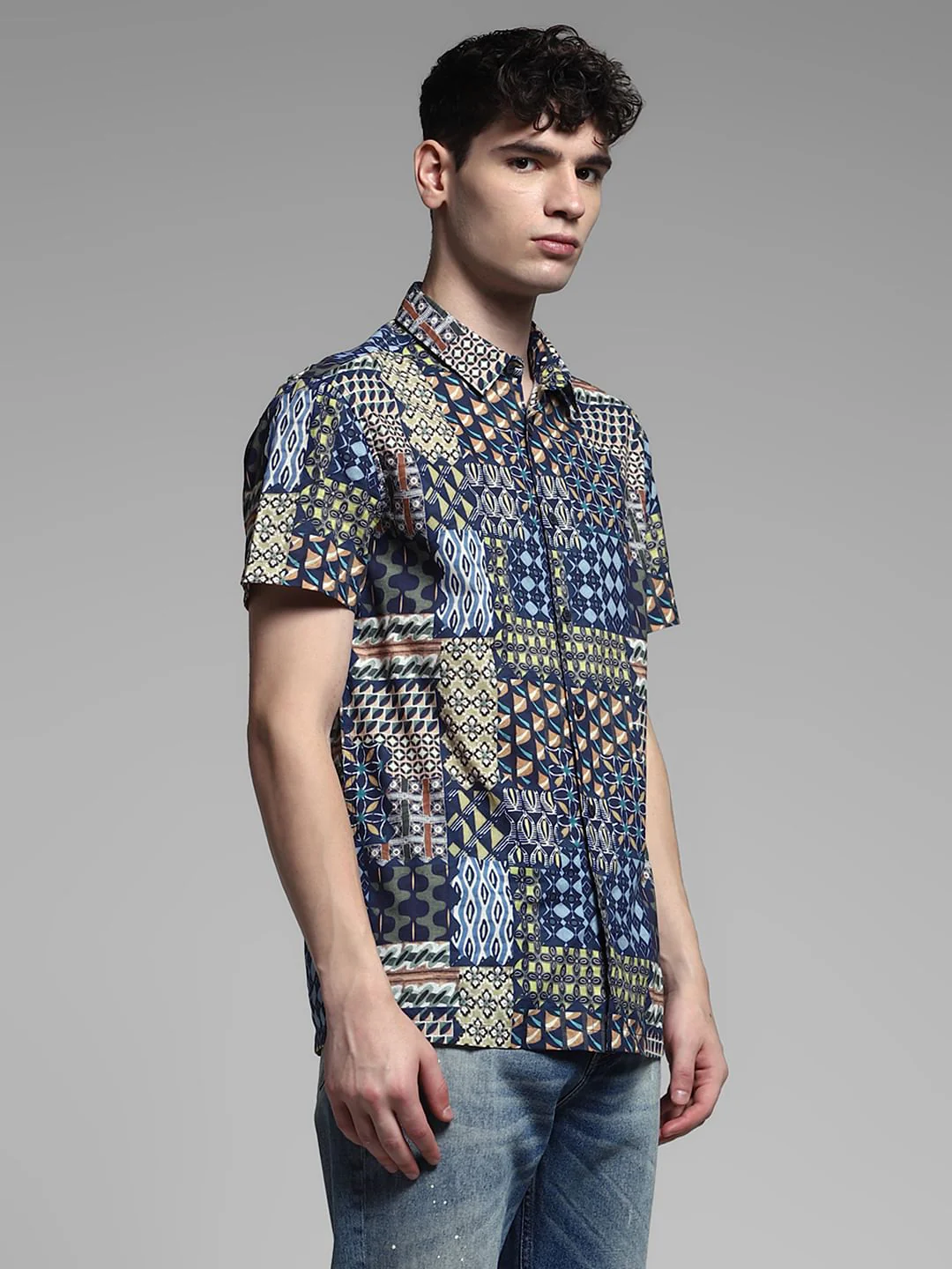 Dark Blue Abstract Print Shirt - Image 3