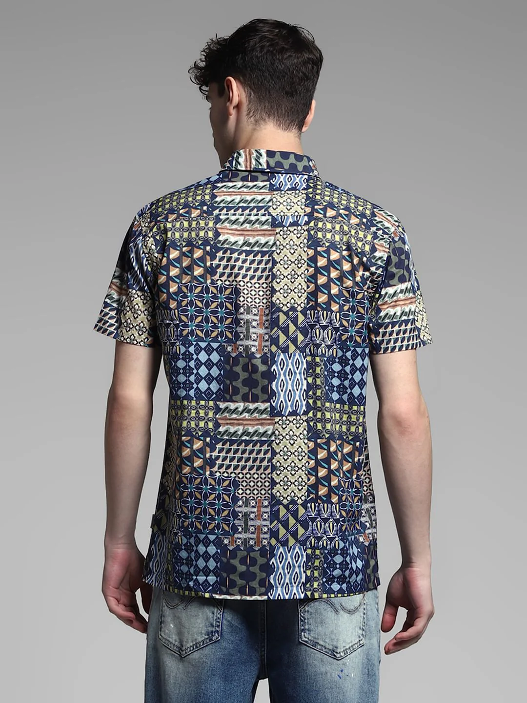 Dark Blue Abstract Print Shirt - Image 4