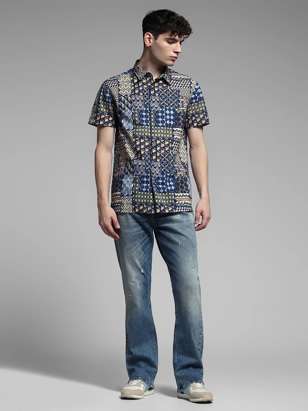 Dark Blue Abstract Print Shirt - Image 6