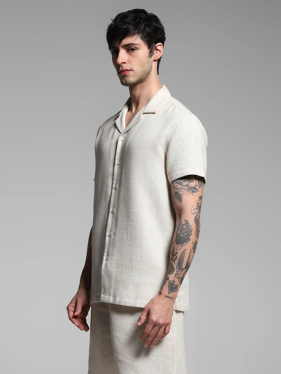 Ecru Waffle Textured Co-ord Set Shirt - Image 3