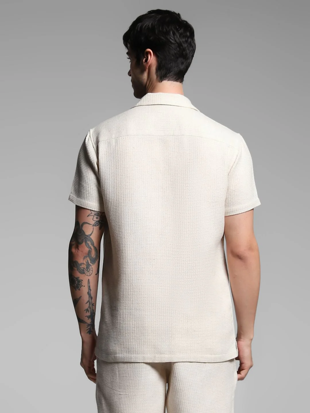 Ecru Waffle Textured Co-ord Set Shirt - Image 4