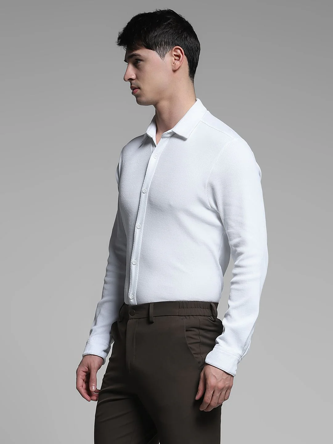 White Knitted Slim Fit Shirt - Image 3