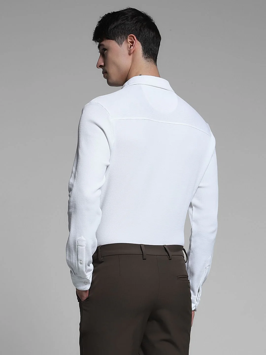 White Knitted Slim Fit Shirt - Image 4