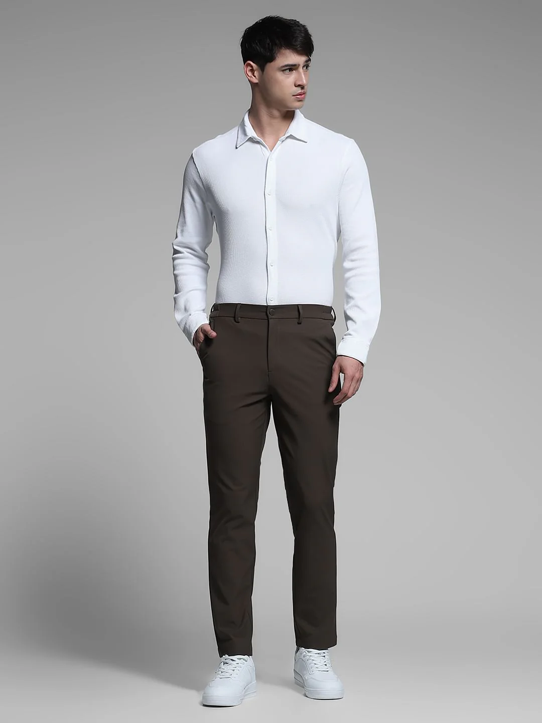 White Knitted Slim Fit Shirt - Image 6