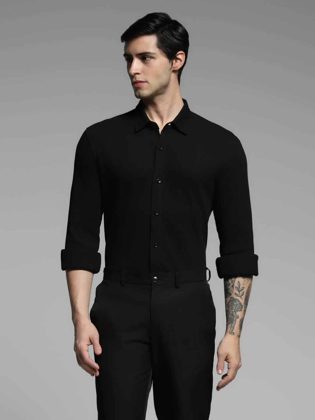 Black Knitted Full Sleeves Shirt - Image 2