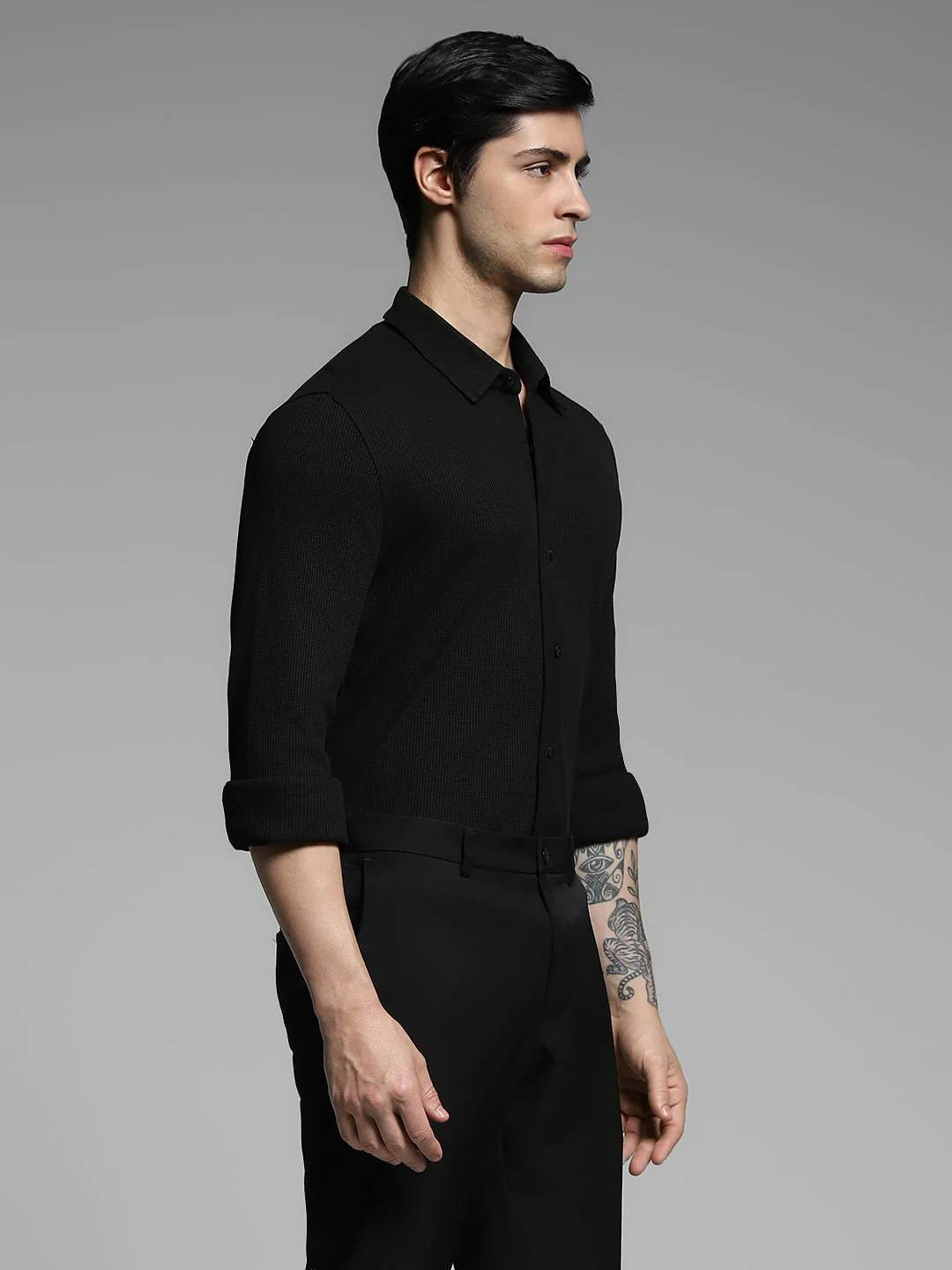 Black Knitted Full Sleeves Shirt - Image 3