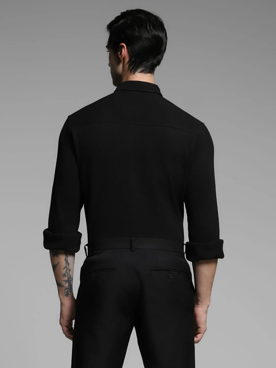 Black Knitted Full Sleeves Shirt - Image 4