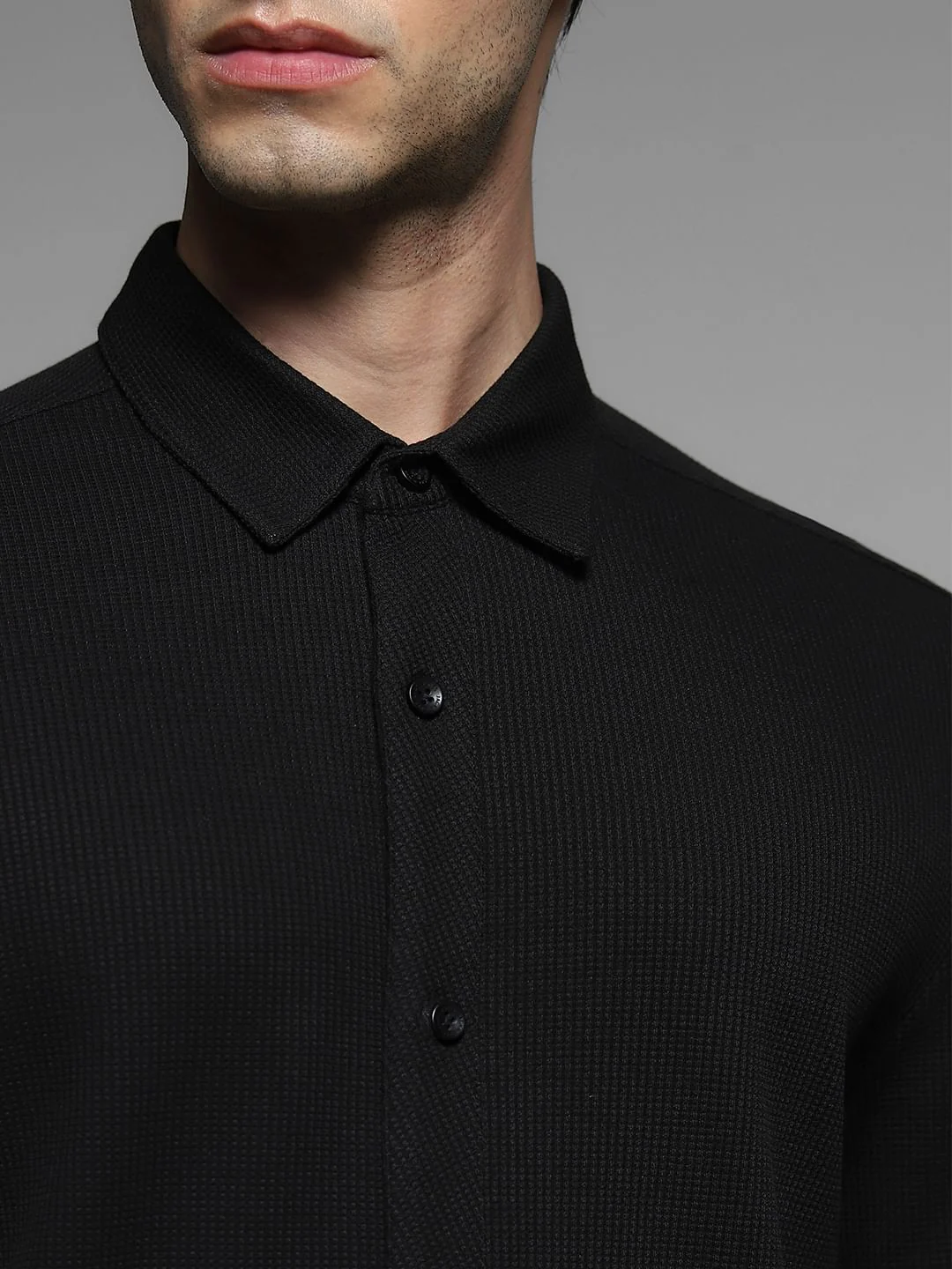 Black Knitted Full Sleeves Shirt - Image 5