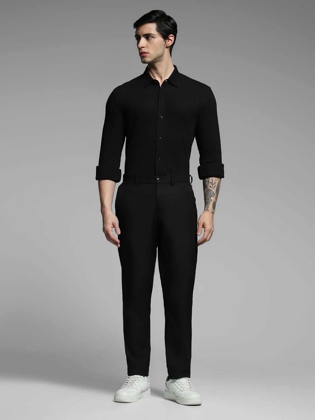 Black Knitted Full Sleeves Shirt - Image 6