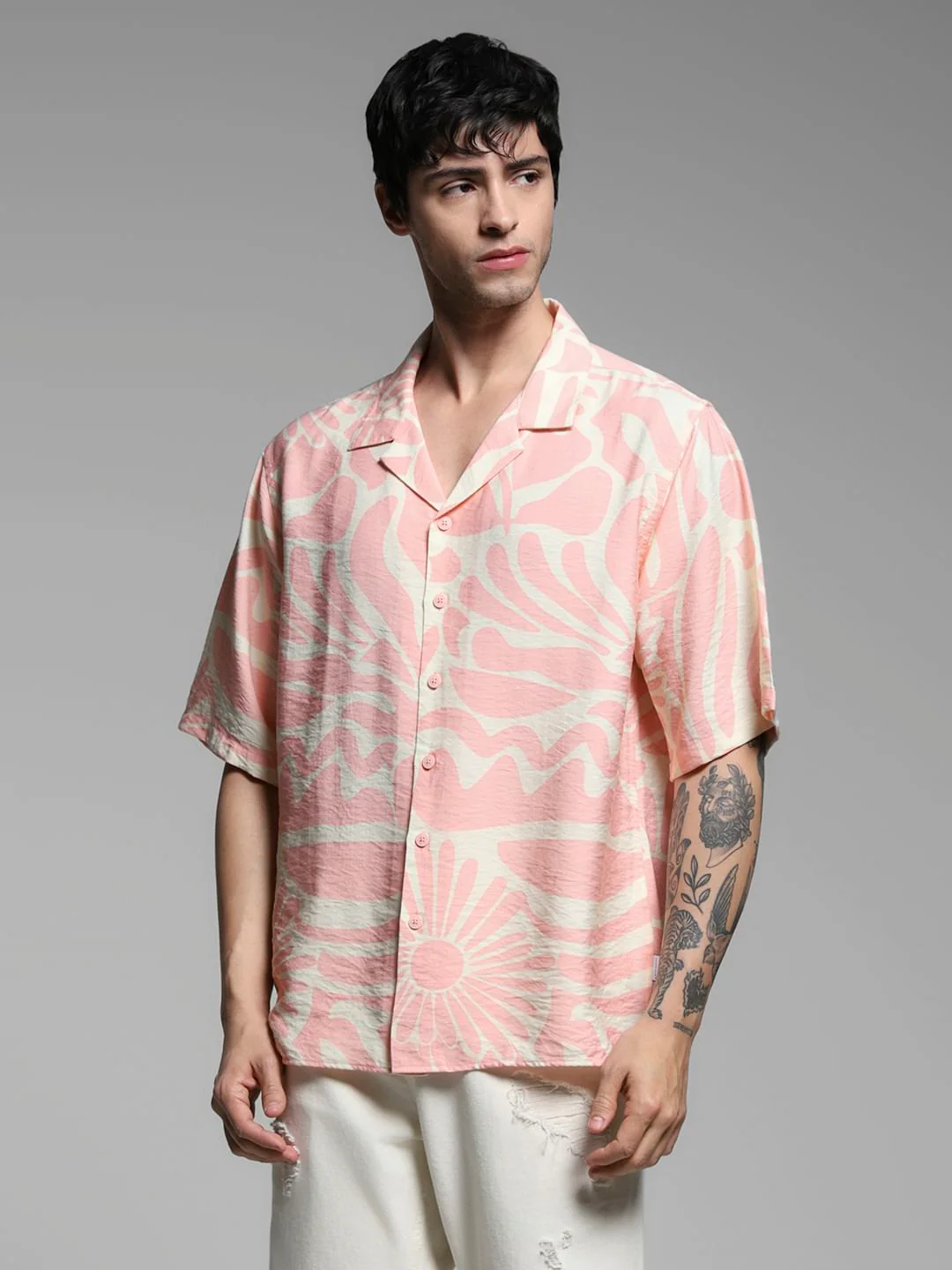 Pink Abstract Print Oversized Shirt - Image 2