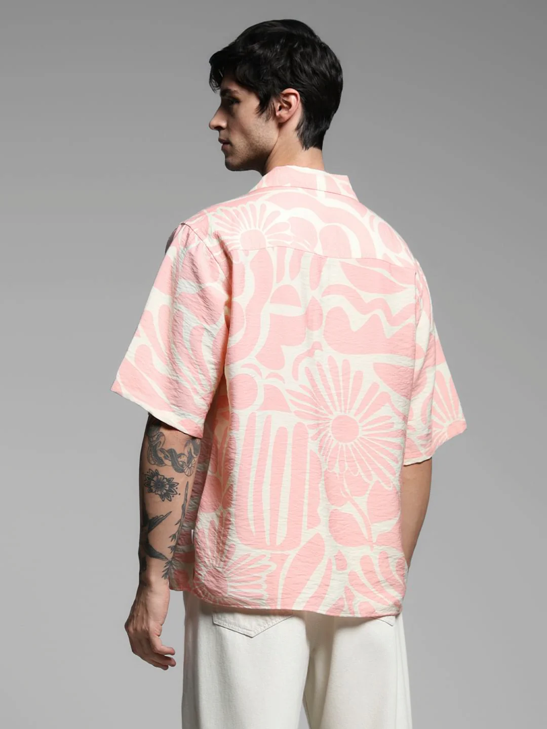 Pink Abstract Print Oversized Shirt - Image 4