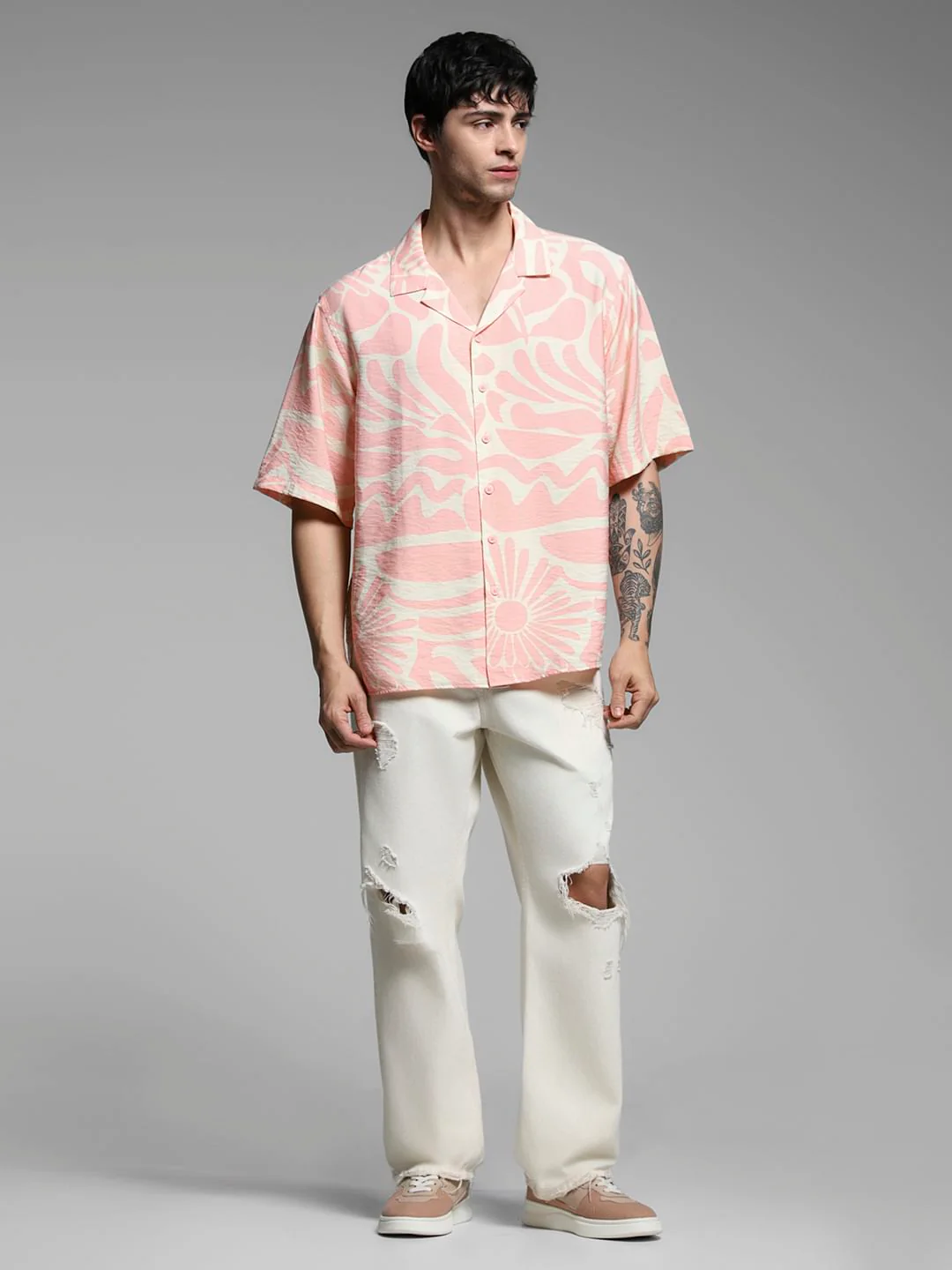 Pink Abstract Print Oversized Shirt - Image 6