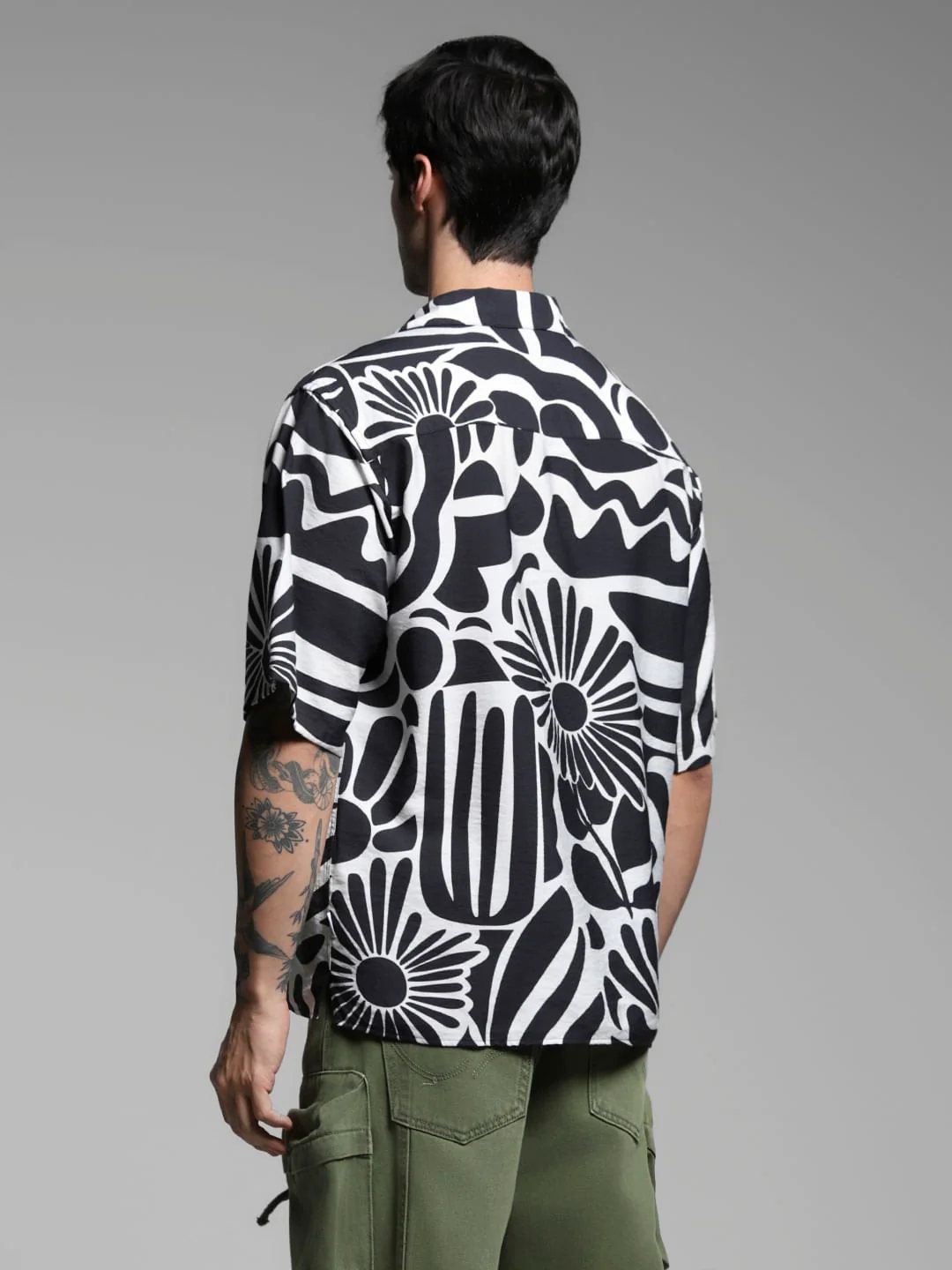 Black Abstract Print Oversized Shirt - Image 4