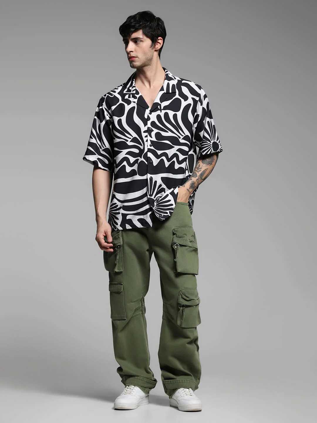 Black Abstract Print Oversized Shirt - Image 6