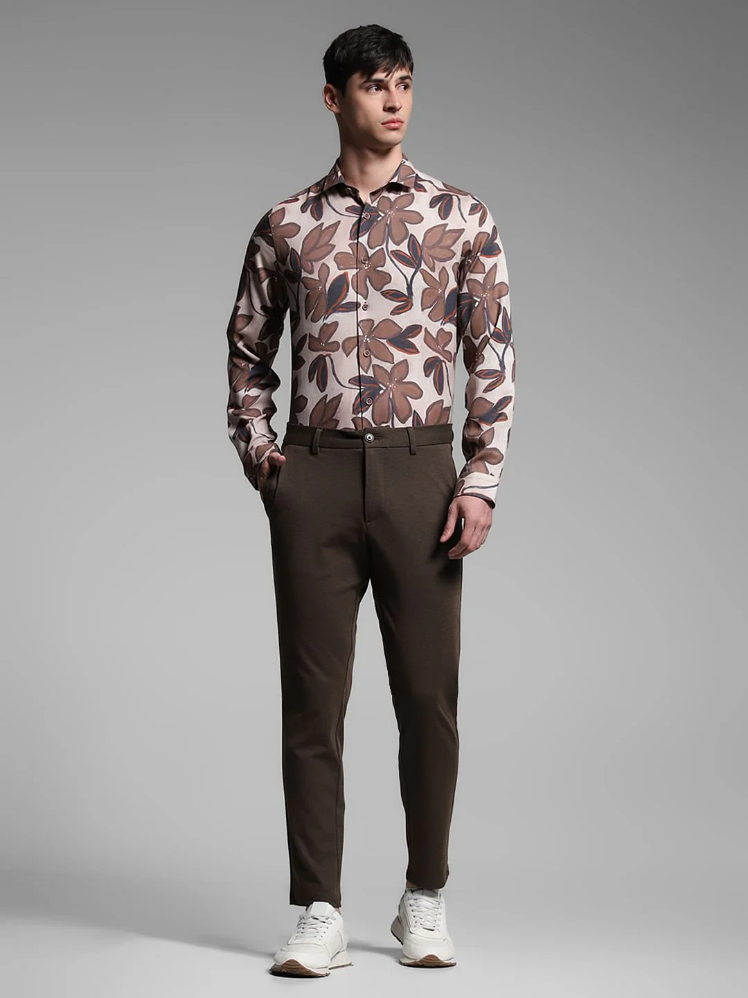 Brown Floral Lyocell Linen Shirt - Image 6