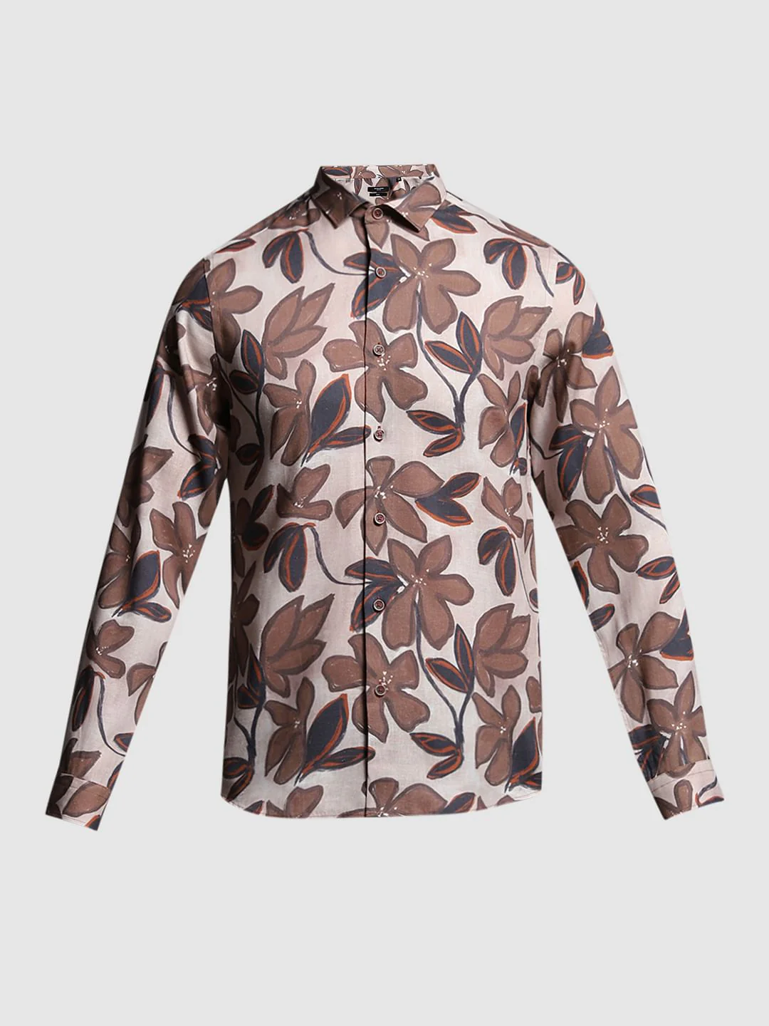 Brown Floral Lyocell Linen Shirt - Image 7