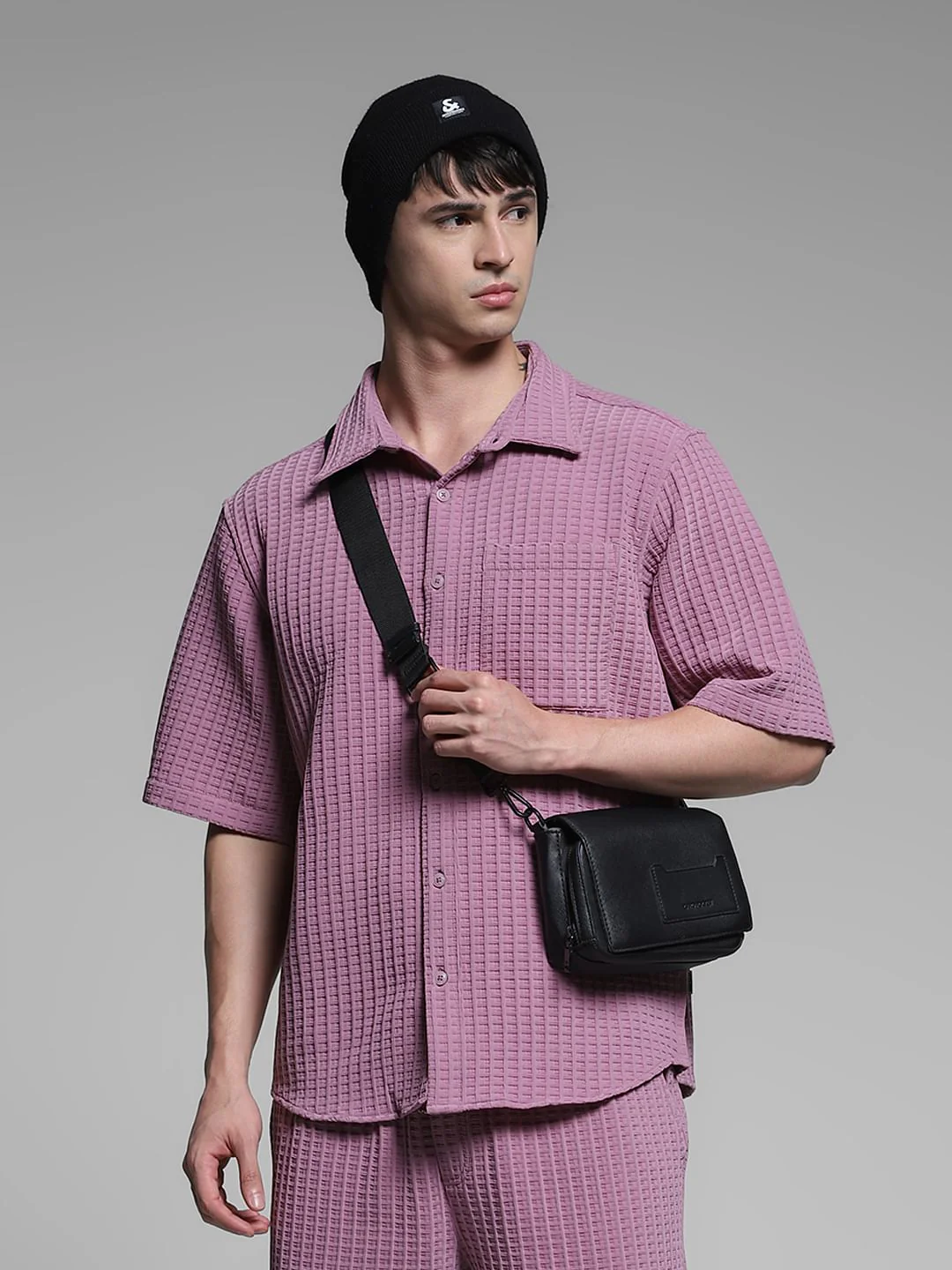 Purple Textured Co-ord Set Shirt