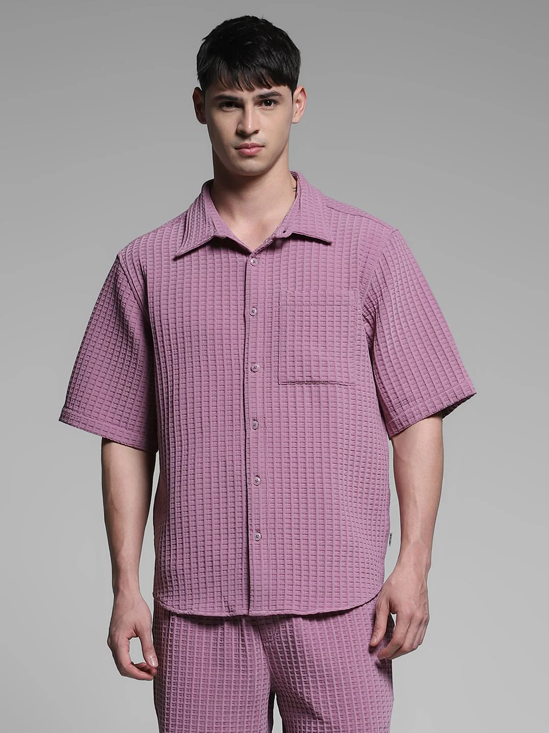 Purple Textured Co-ord Set Shirt - Image 2