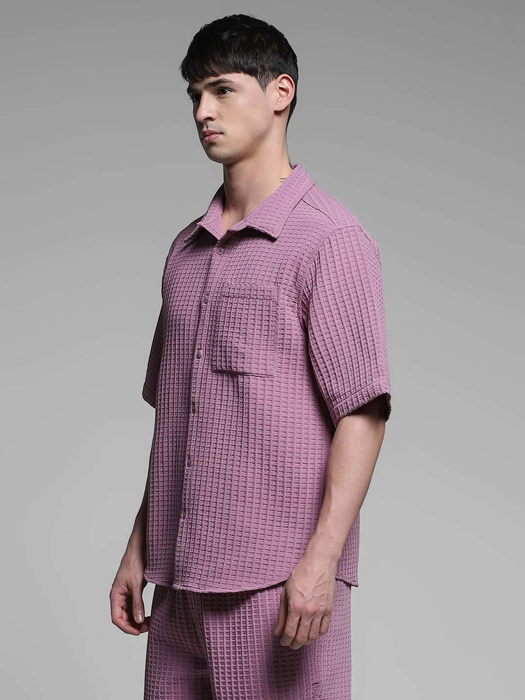 Purple Textured Co-ord Set Shirt - Image 3