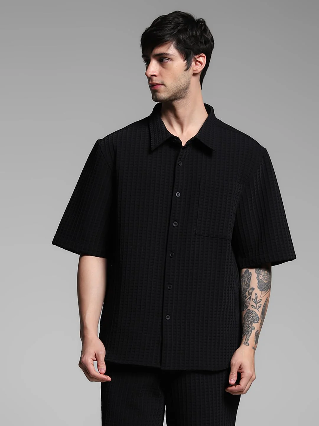 Black Jacquard Co-ord Set Shirt - Image 2