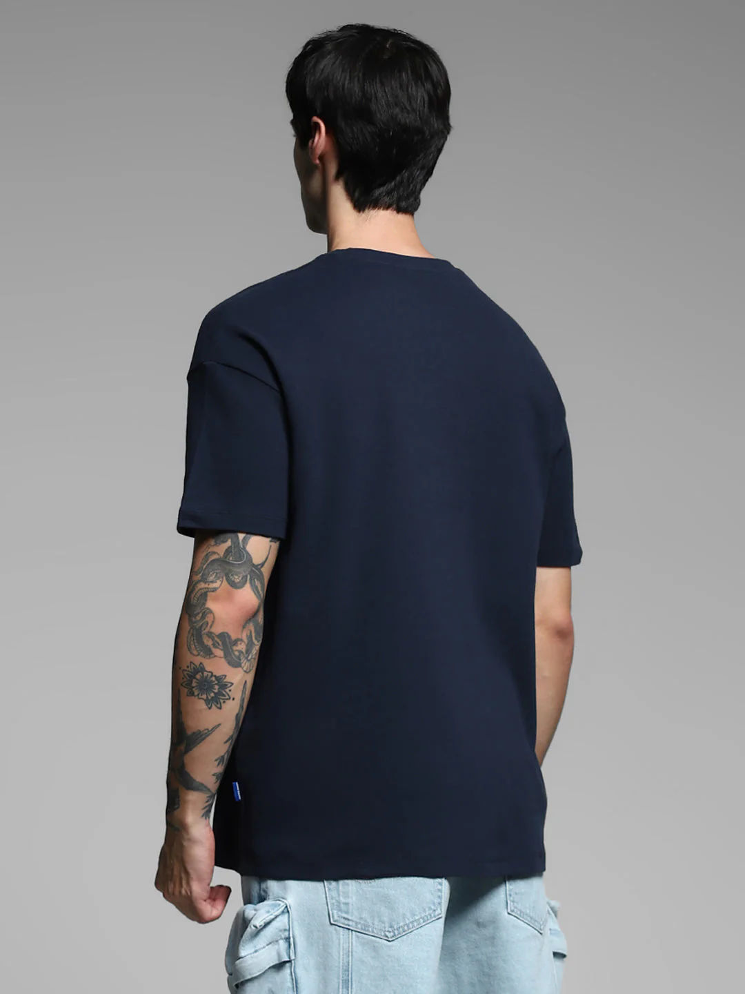 Navy Blue Printed Cotton T-shirt - Image 4