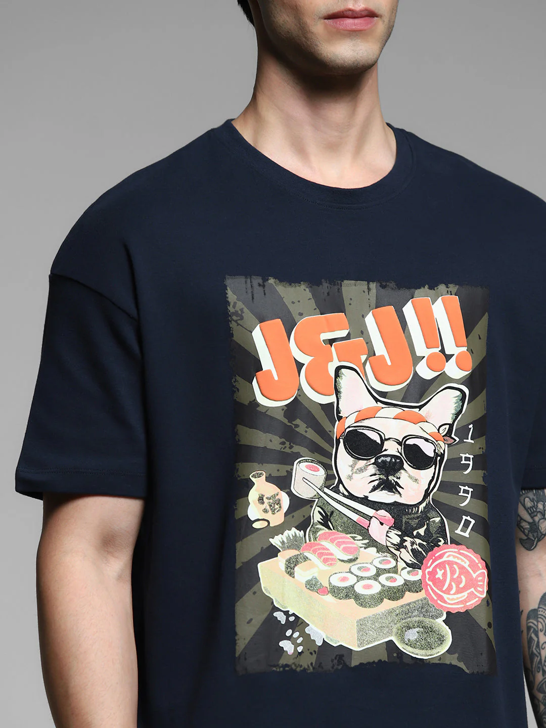 Navy Blue Printed Cotton T-shirt - Image 5