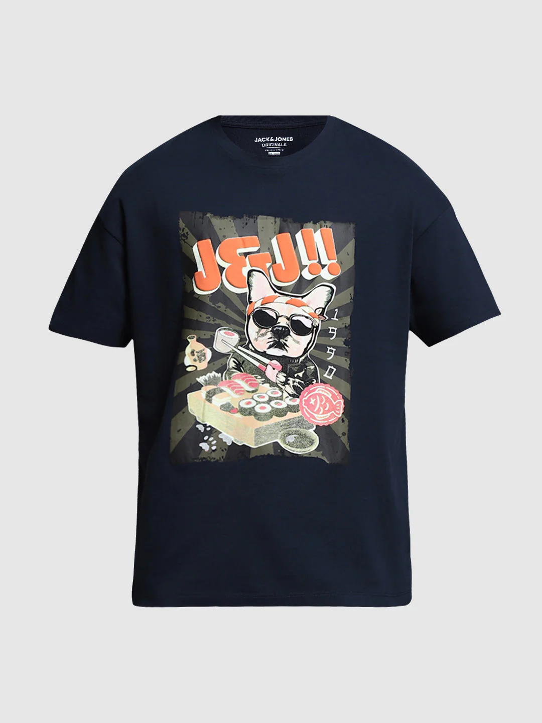 Navy Blue Printed Cotton T-shirt - Image 7